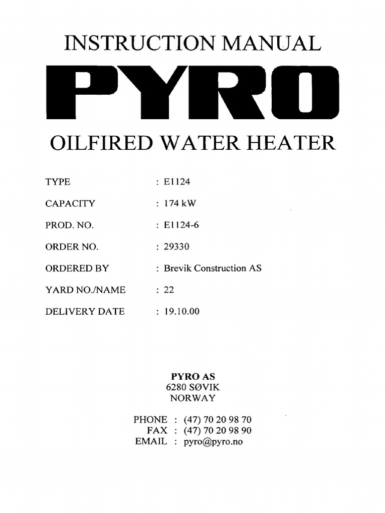 Pyro Oilfired Water Heater E1124 | PDF