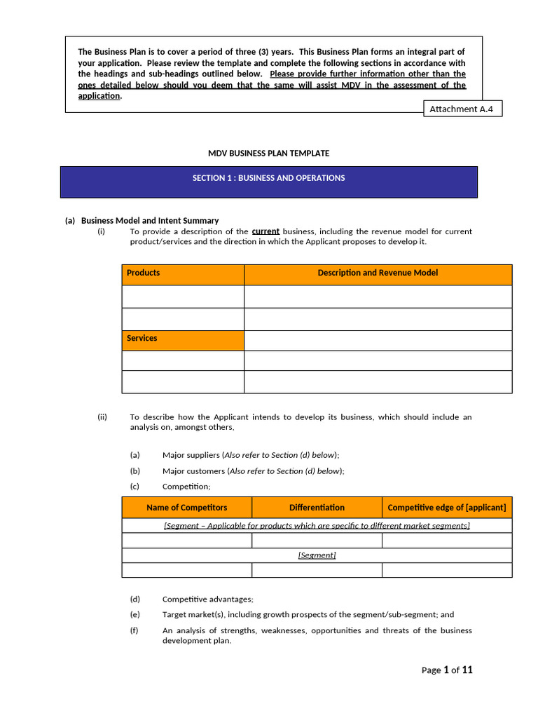 Attachment A.4 - Business Plan Template | PDF | Taxes | Financial Services