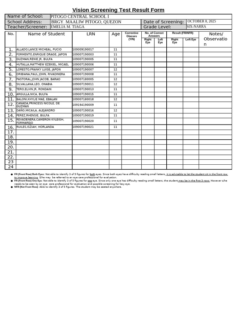 Student Vision Screening Results Form | PDF | Chess Theory | Chess
