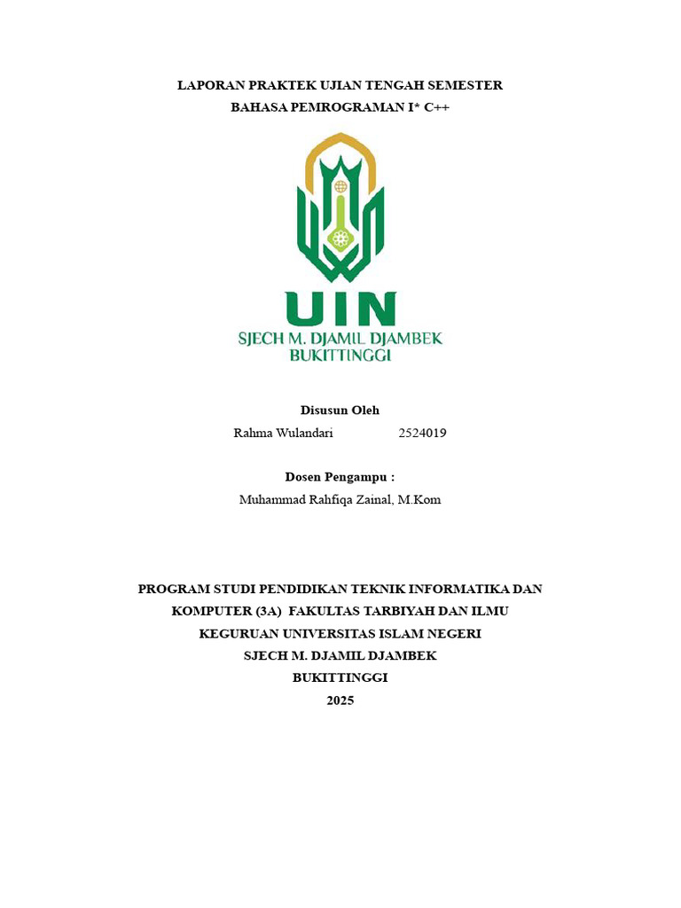 Laporan UTS Bahasa Pemrograman C++ | PDF