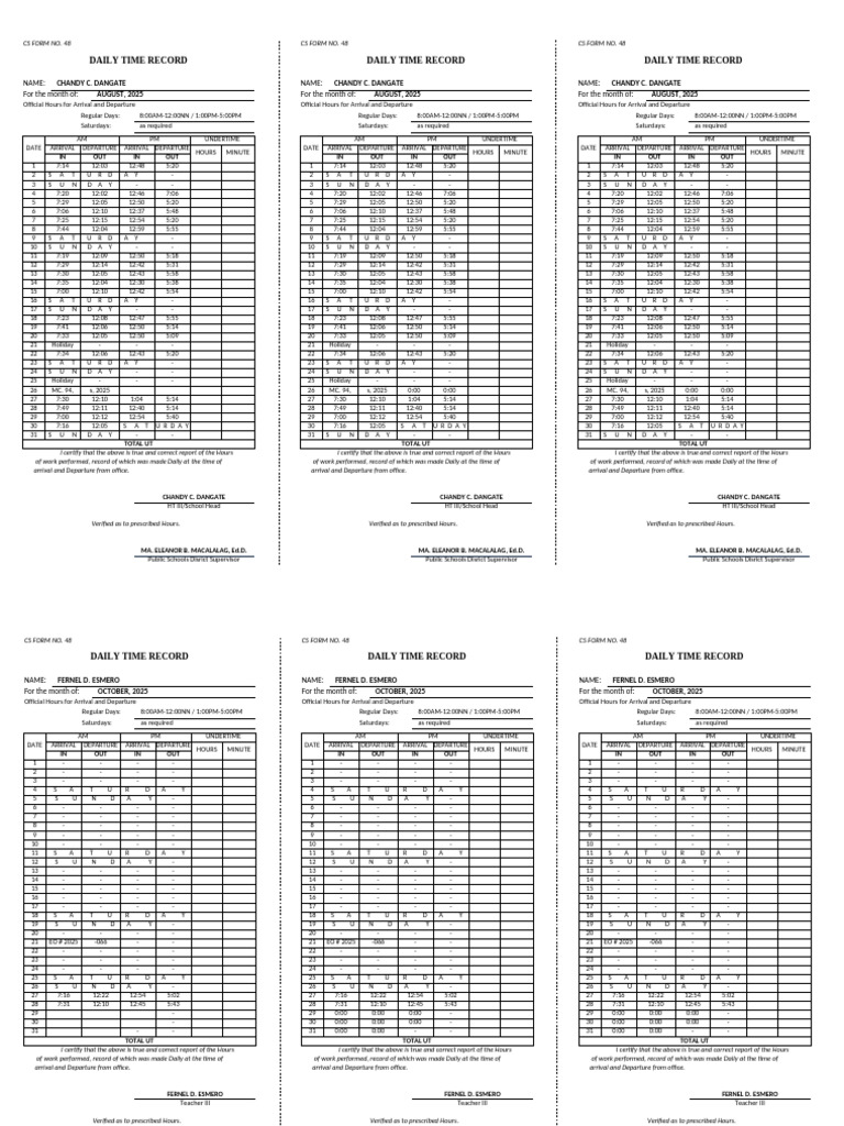 Daily Time Record for August & October 2025 | PDF | Judiciaries ...
