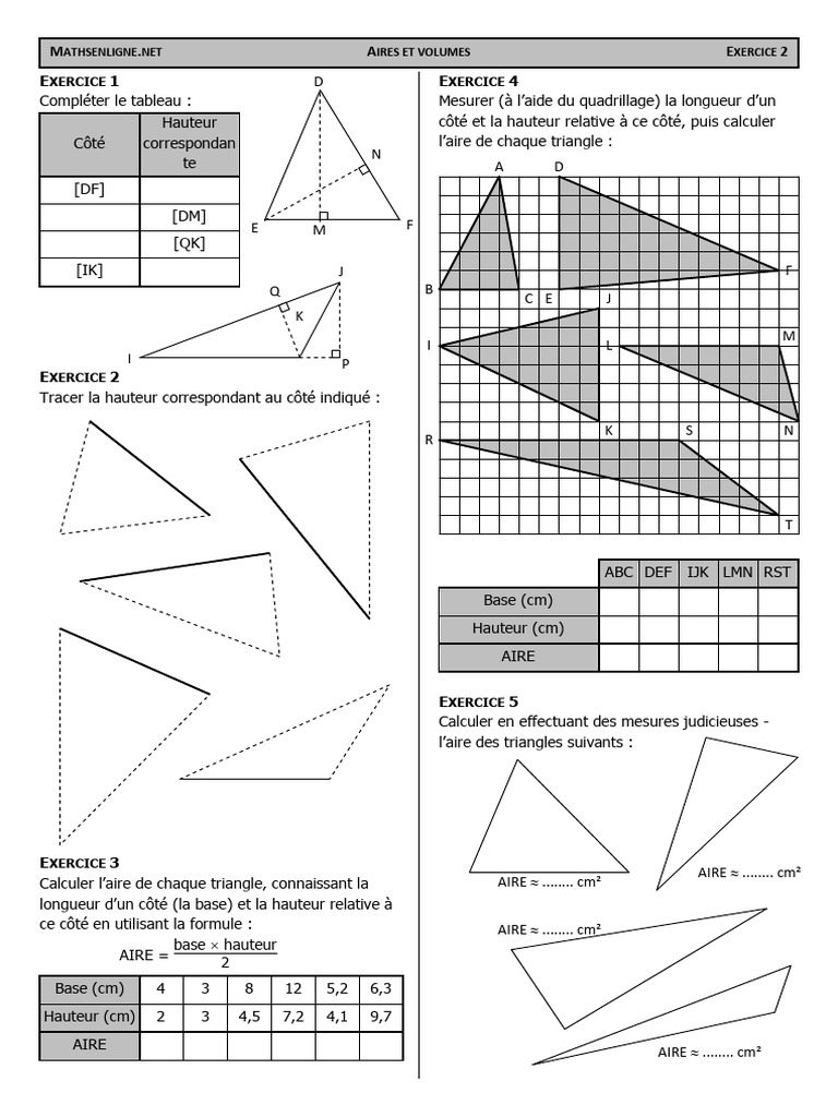 Calcul des aires de triangles en maths | PDF | Géométrie | Géométrie ...
