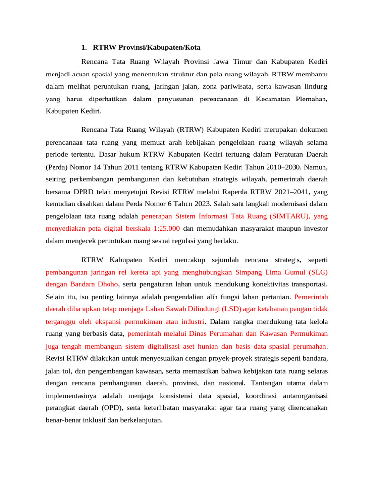 RTRW dan RDTR Kabupaten Kediri 2023 | PDF