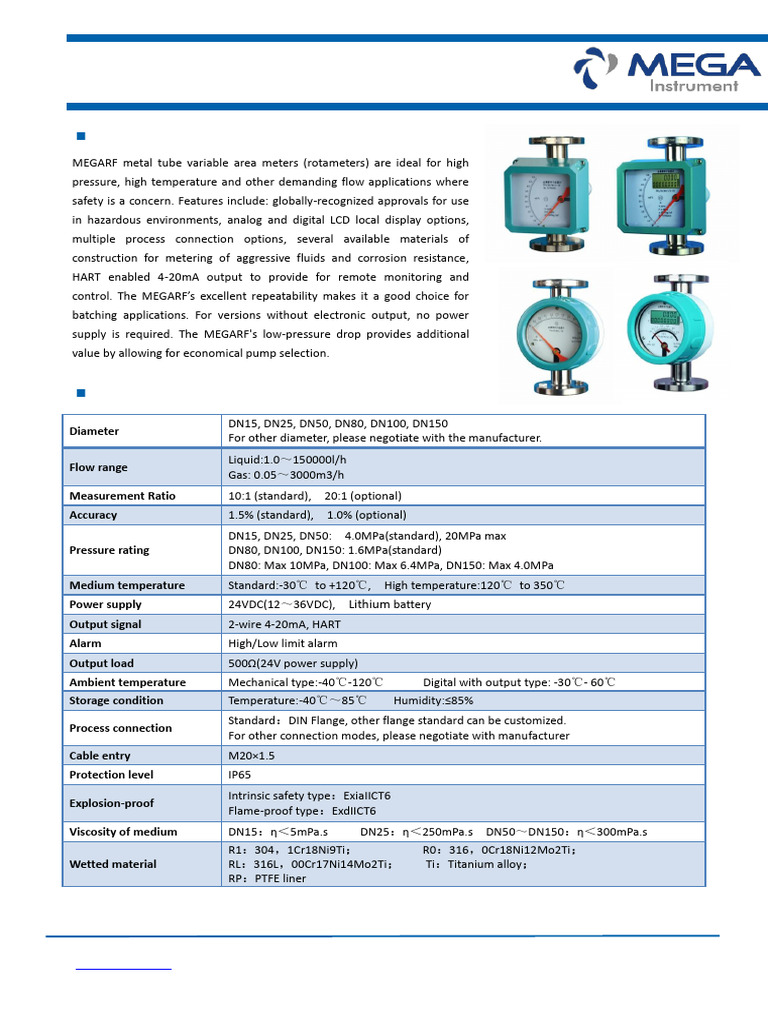 Datasheet - Metal Tube Rotameter - MEGARF | PDF | Titanium | Mechanical ...
