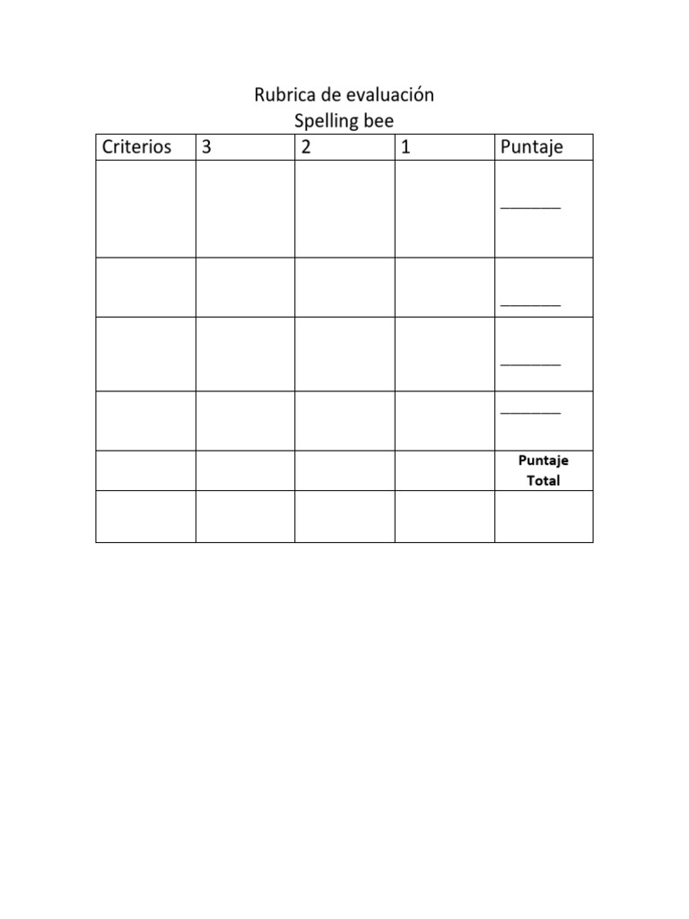 Rúbrica para Evaluar Spelling Bee | PDF
