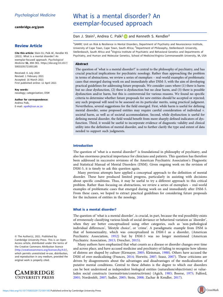 Understanding Mental Disorders: An Exemplar Approach | PDF | Mental ...