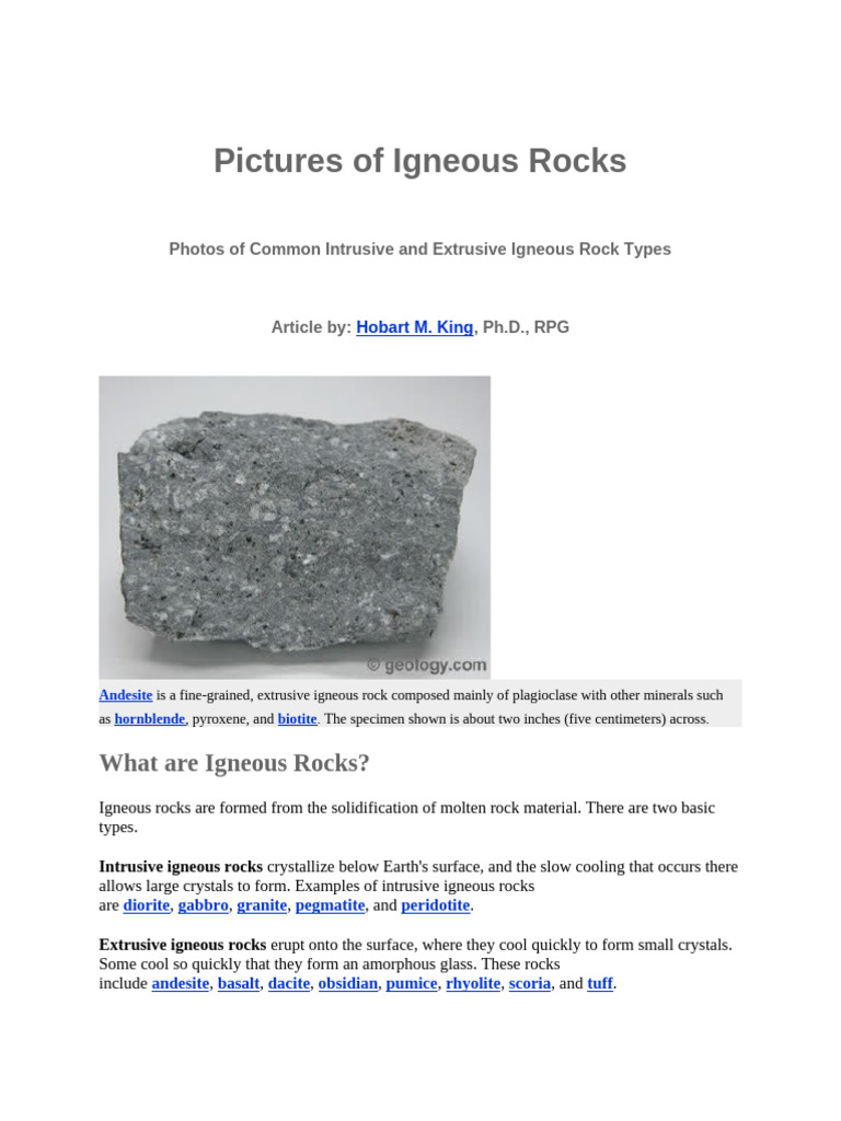 Photos of Common Igneous Rocks | PDF | Igneous Rock | Rock (Geology)