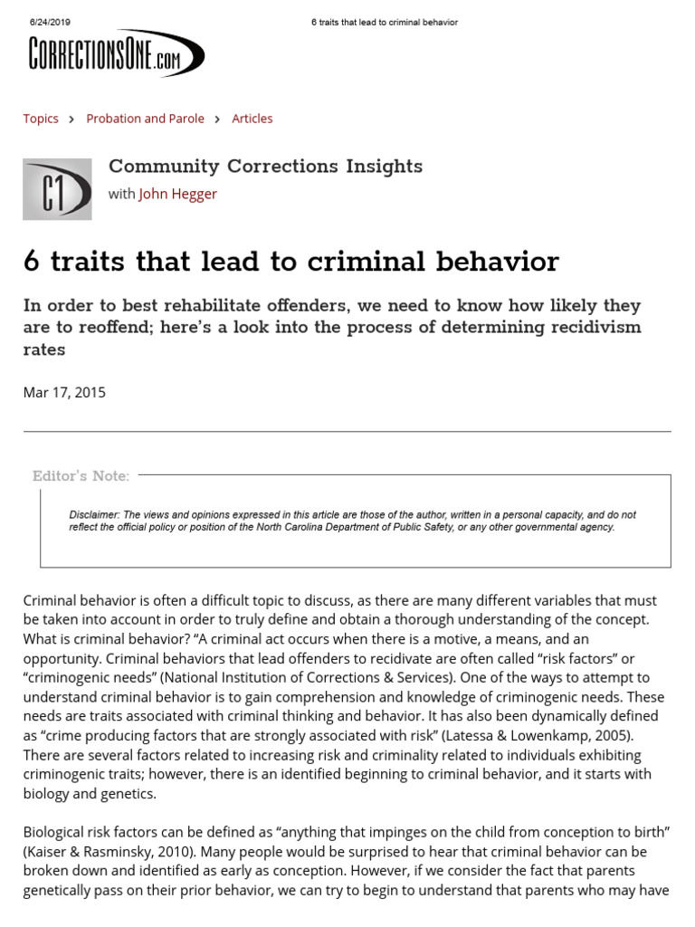 Six Traits Linked to Criminal Behavior | PDF | Crimes | Crime & Violence