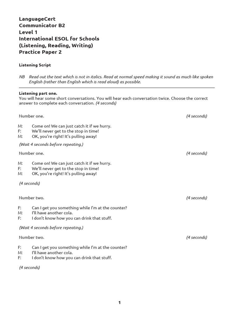 LanguageCert B2 Listening Practice Paper | PDF
