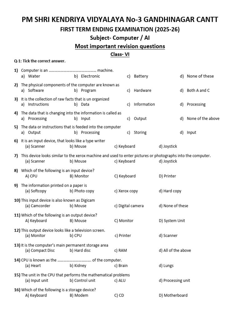 Class 6 Computer-AI Practics Set | PDF | Microsoft Word | Computer Keyboard