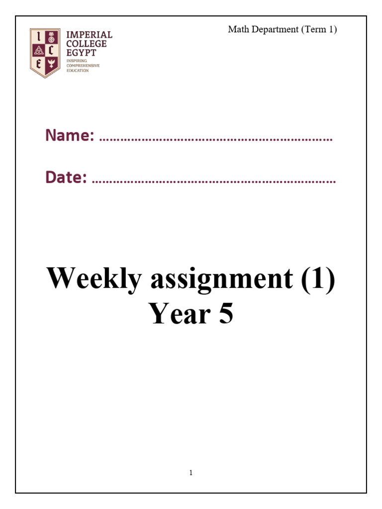 Y5 Weekly Assignment (1) 35cqg | PDF