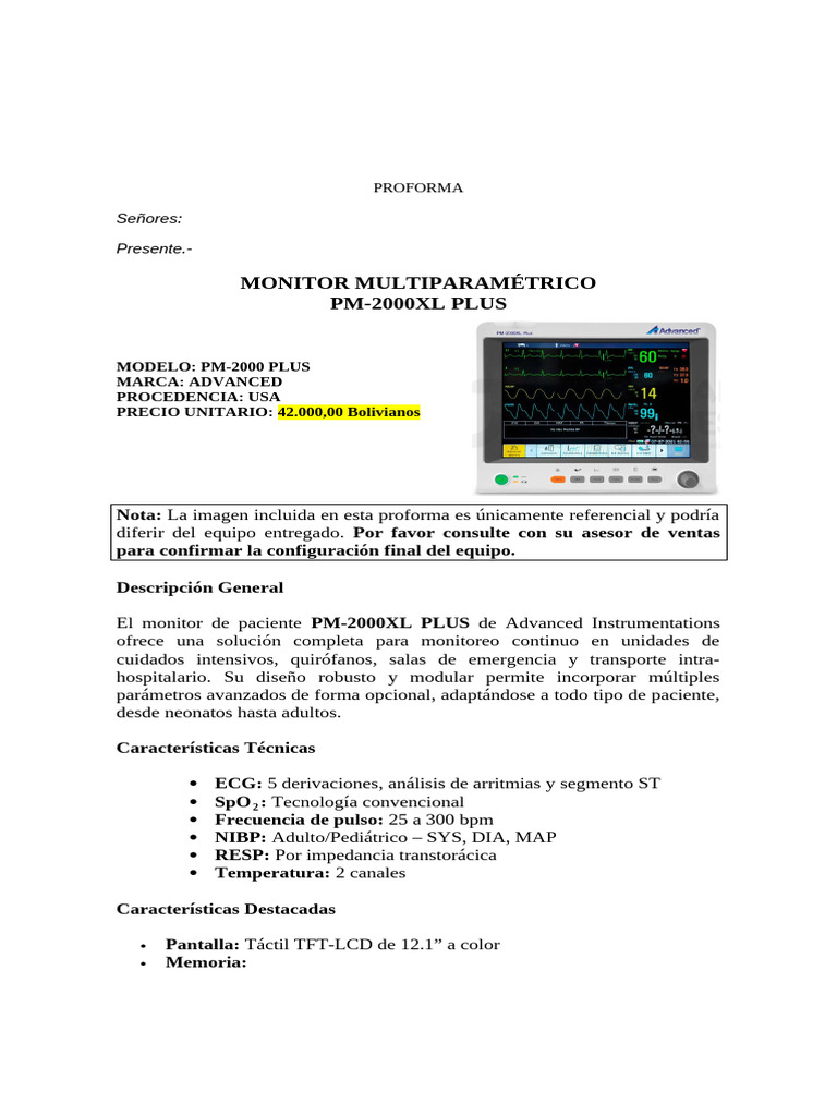 Proforma Monitor - Advanceed - PM 2000 XL Plus | PDF