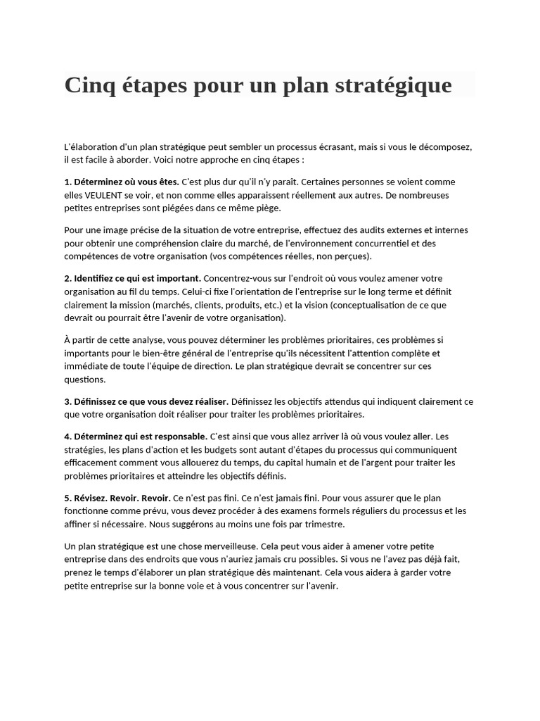 Cinq étapes pour un plan stratégique | PDF