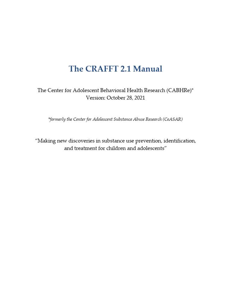 CRAFFT 2.1 Manual for Adolescent Screening | PDF | Substance Use ...