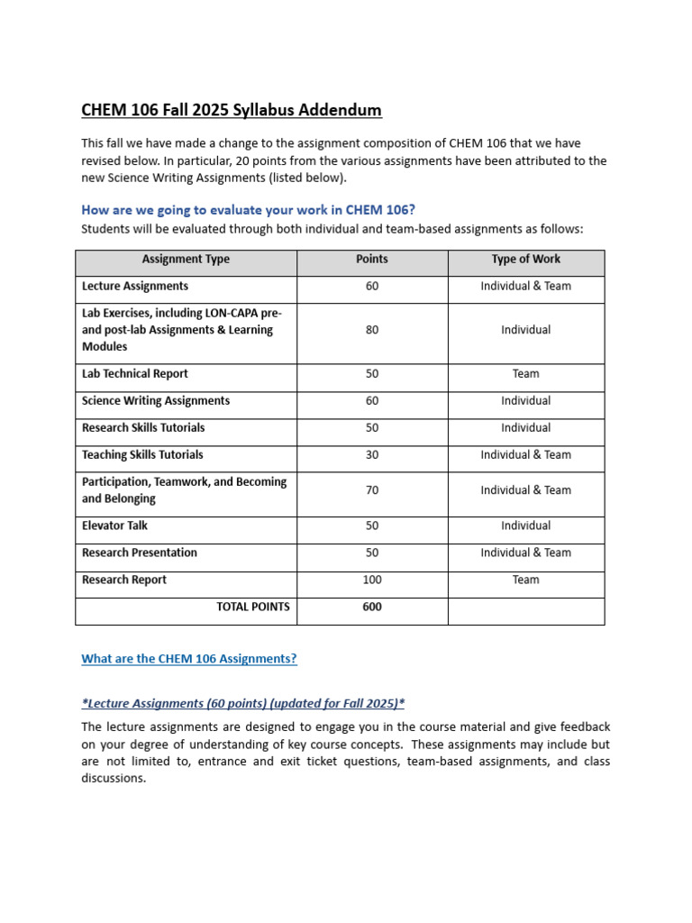 Syllabus Addendum Fall 20252 | PDF | Lecture | Science