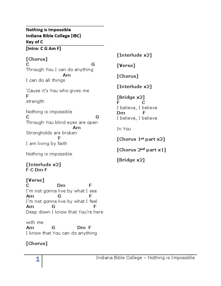 Indiana Bible College Nothing Is Impossible In C Pdf