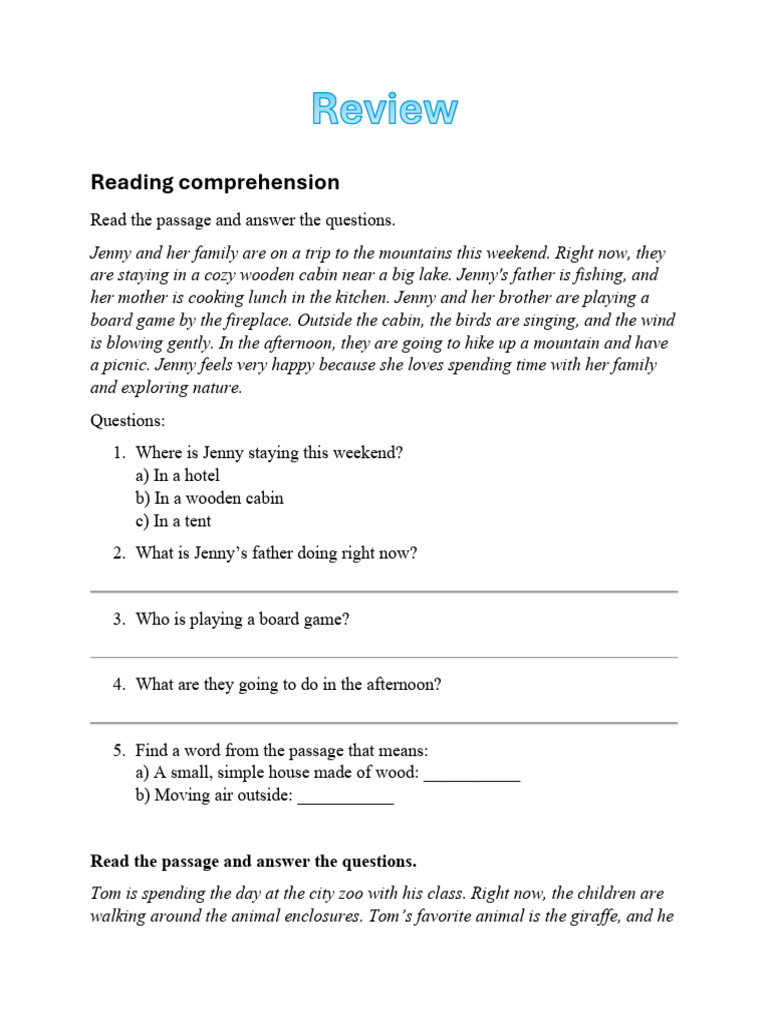 Reading Comprehension and Grammar Exercises | PDF
