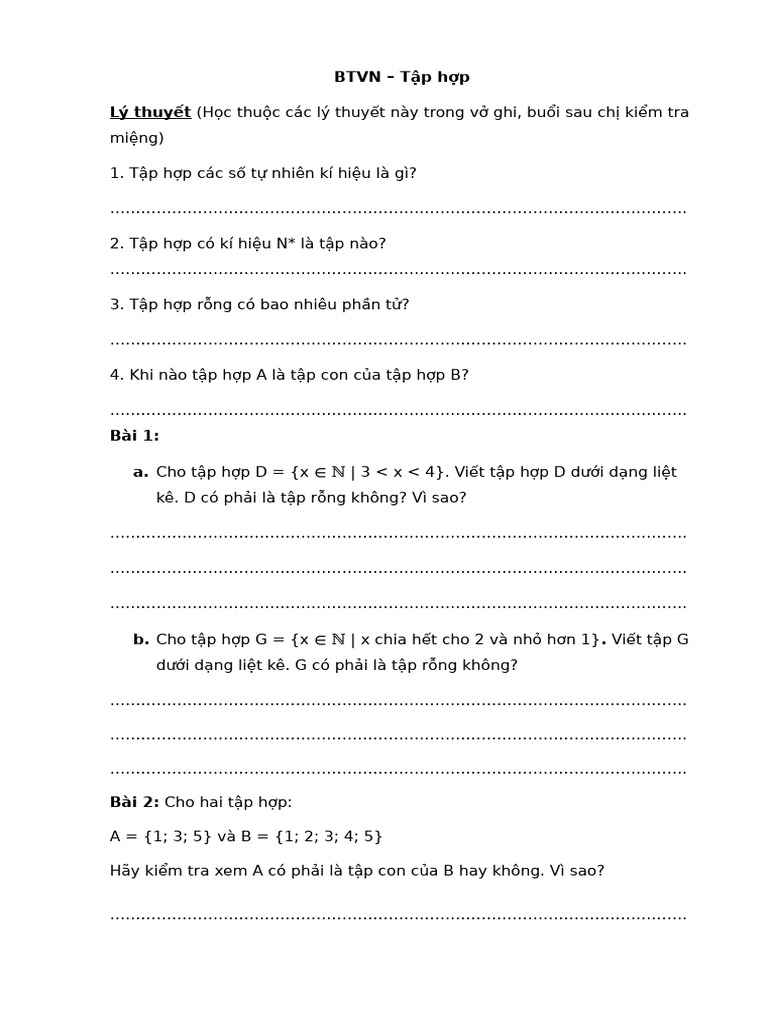 BTVN T6.B1 Tập hợp | PDF