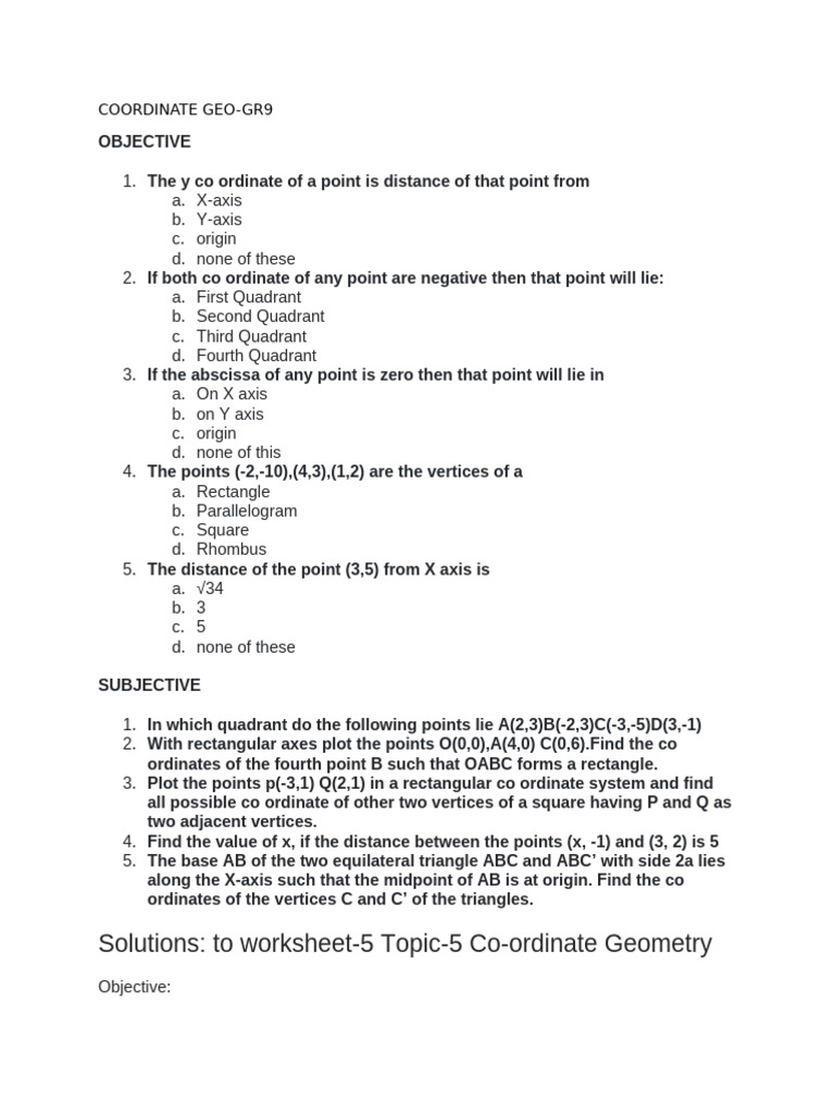 Coordinate Geo Gr9 | PDF