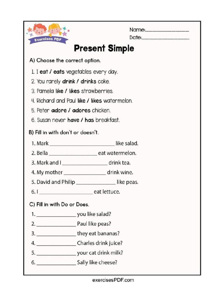 Present Simple Worksheets | PDF