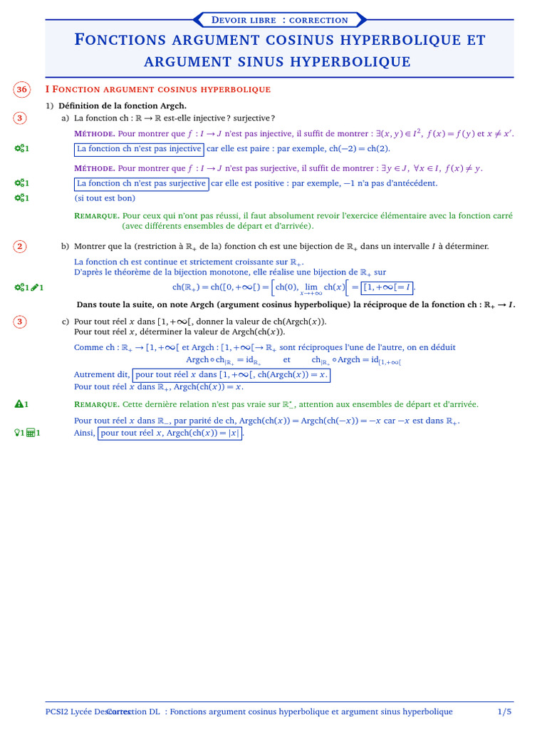 05-Fonctions Argch Et Argsh-Correction | PDF | Fonction trigonométrique ...