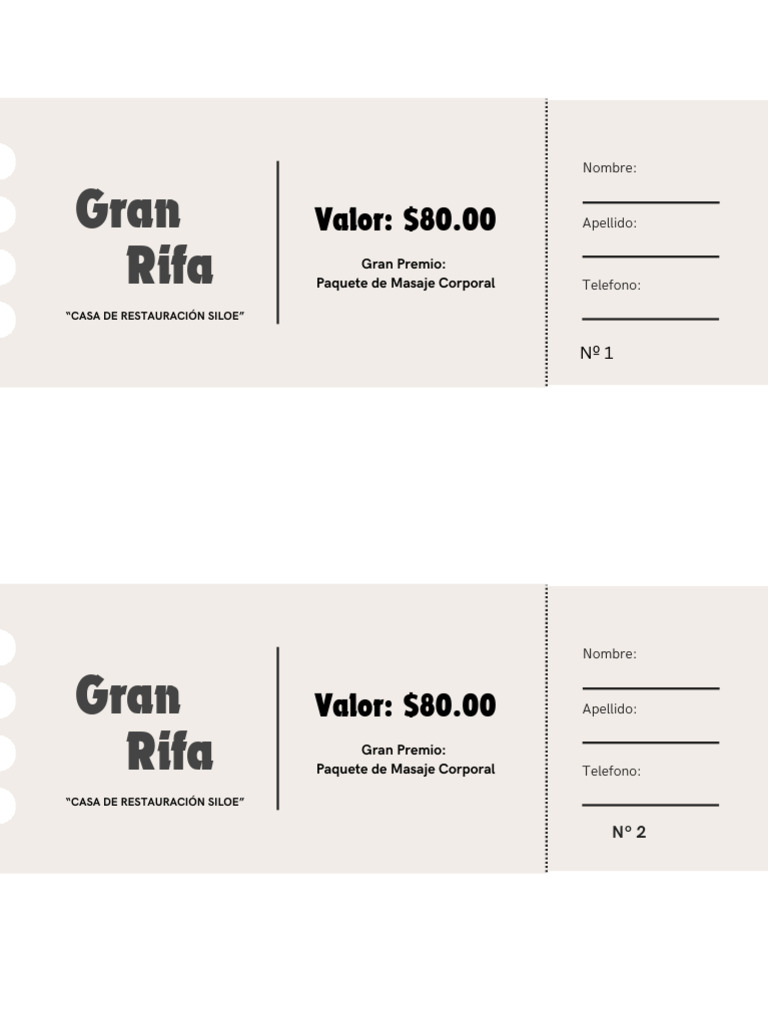 Ticket Rifa Moderno Blanco | PDF