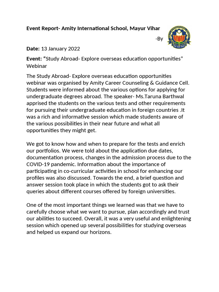 Event Report Study Abroad | PDF