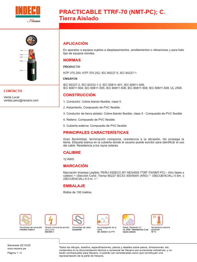 Cable TTRF-70: Especificaciones y Usos | PDF | Aislador (Electricidad ...