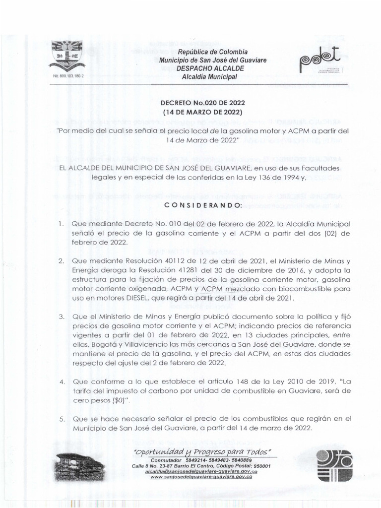 Decreto #020 de 2022 | PDF