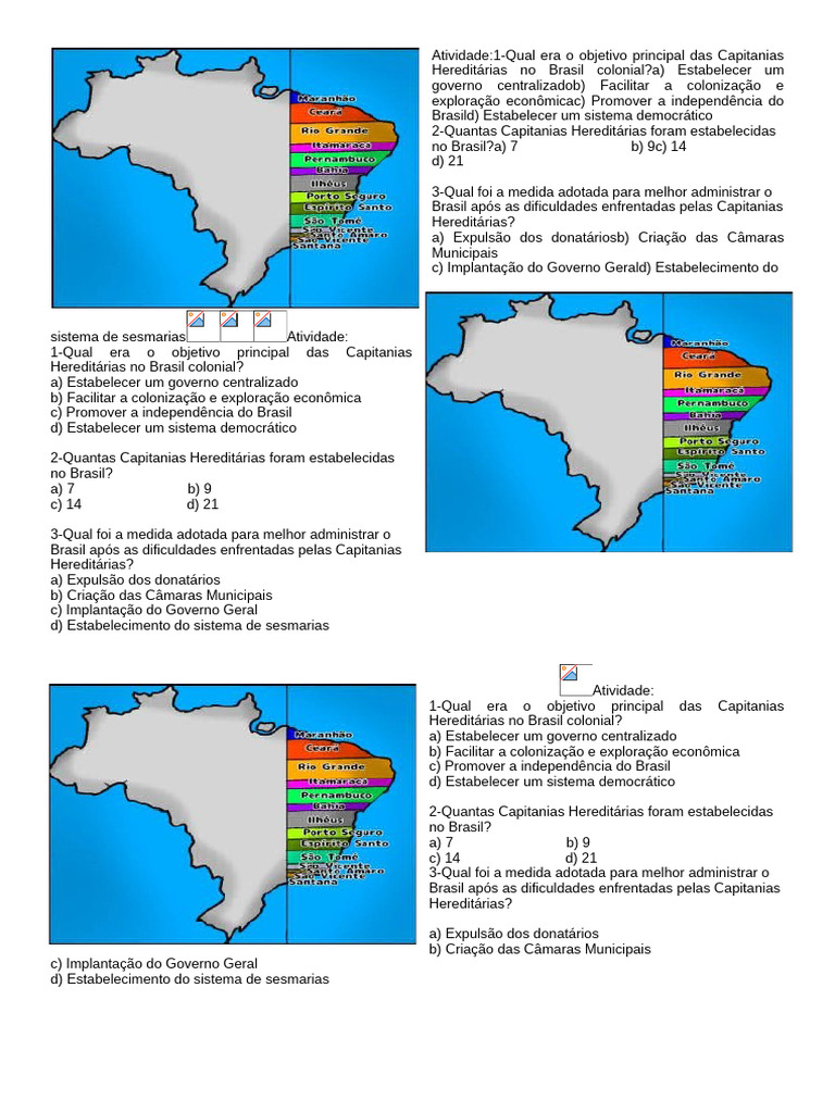 Atividade. Capitanias Hereditárias | PDF
