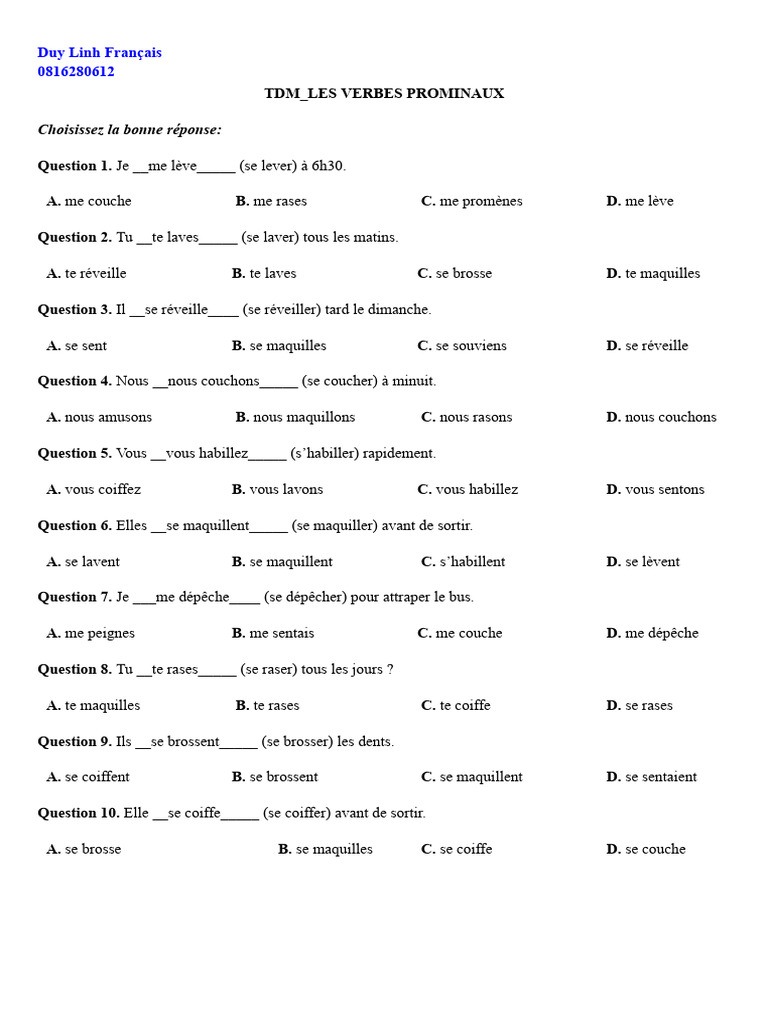 Exercices sur les verbes pronominaux | PDF | Théorie (échecs) | Échecs