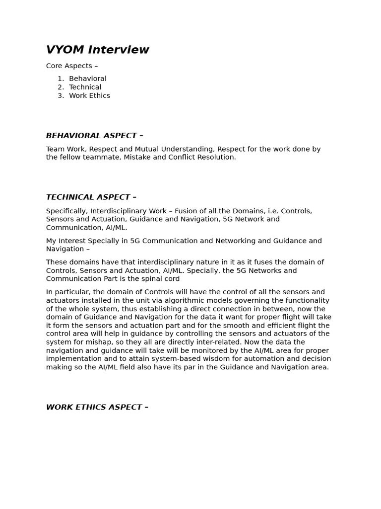 VYOM Interview Guide: Key Aspects | PDF