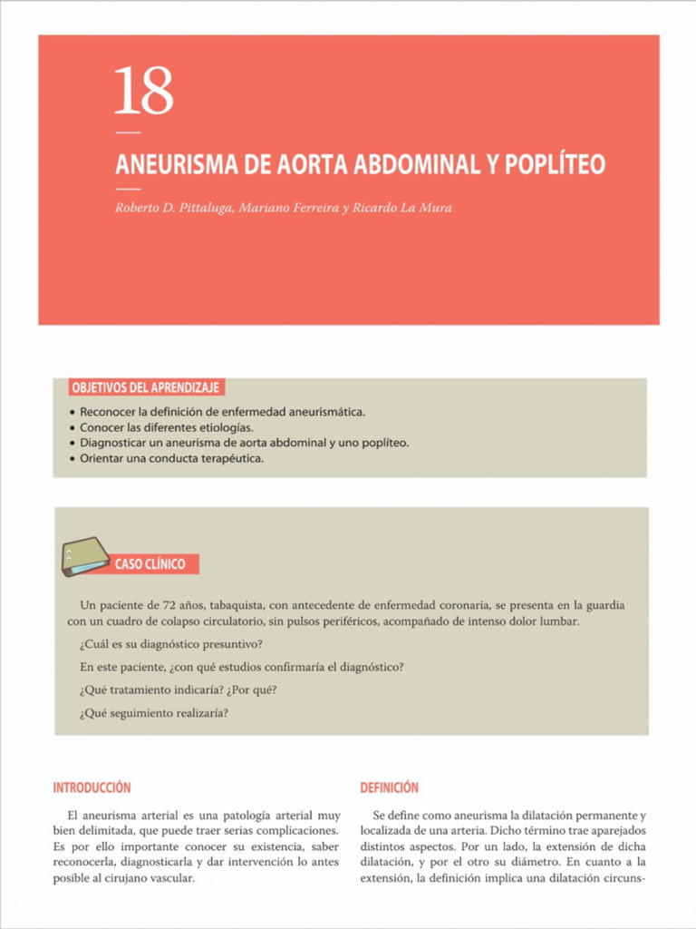 Aneurisma de Aorta Abdominal y Poplíteo - Cirugia General | PDF ...