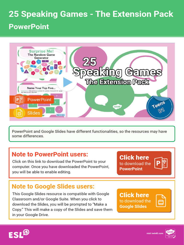 T e 2551426 Speaking Activities For Esl Extension Pack Ver 8 | PDF