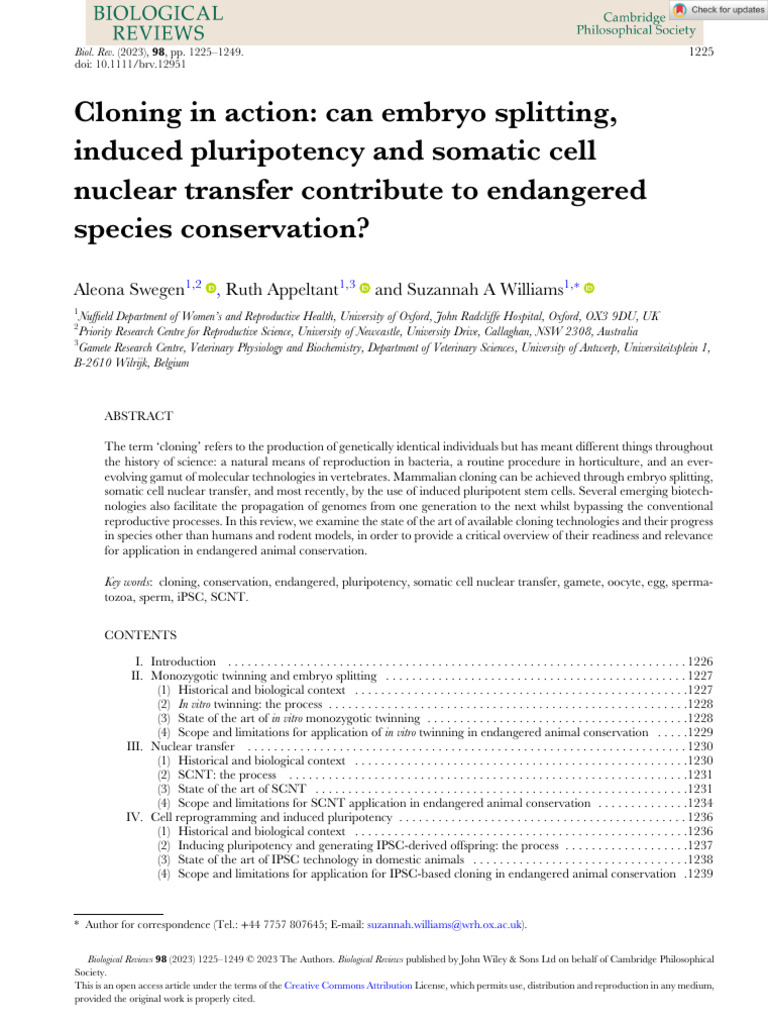Biological Reviews - 2023 - Swegen - Cloning in Action Can Embryo ...