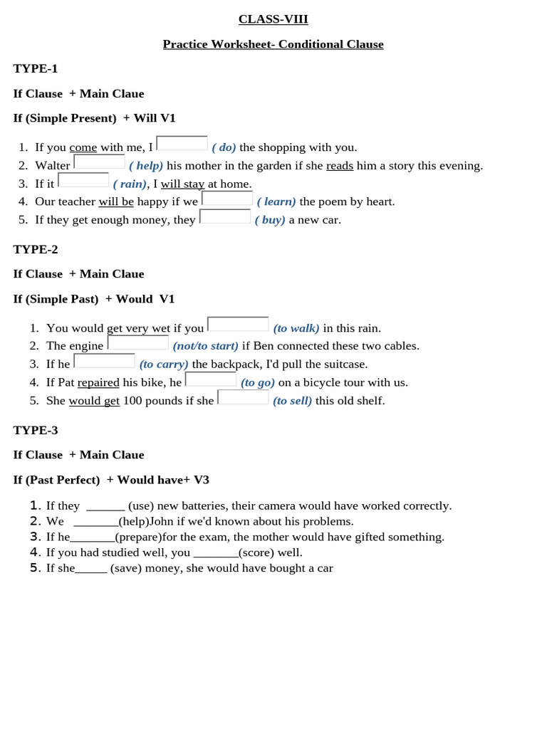 Conditional Clauses Practice Worksheet | PDF