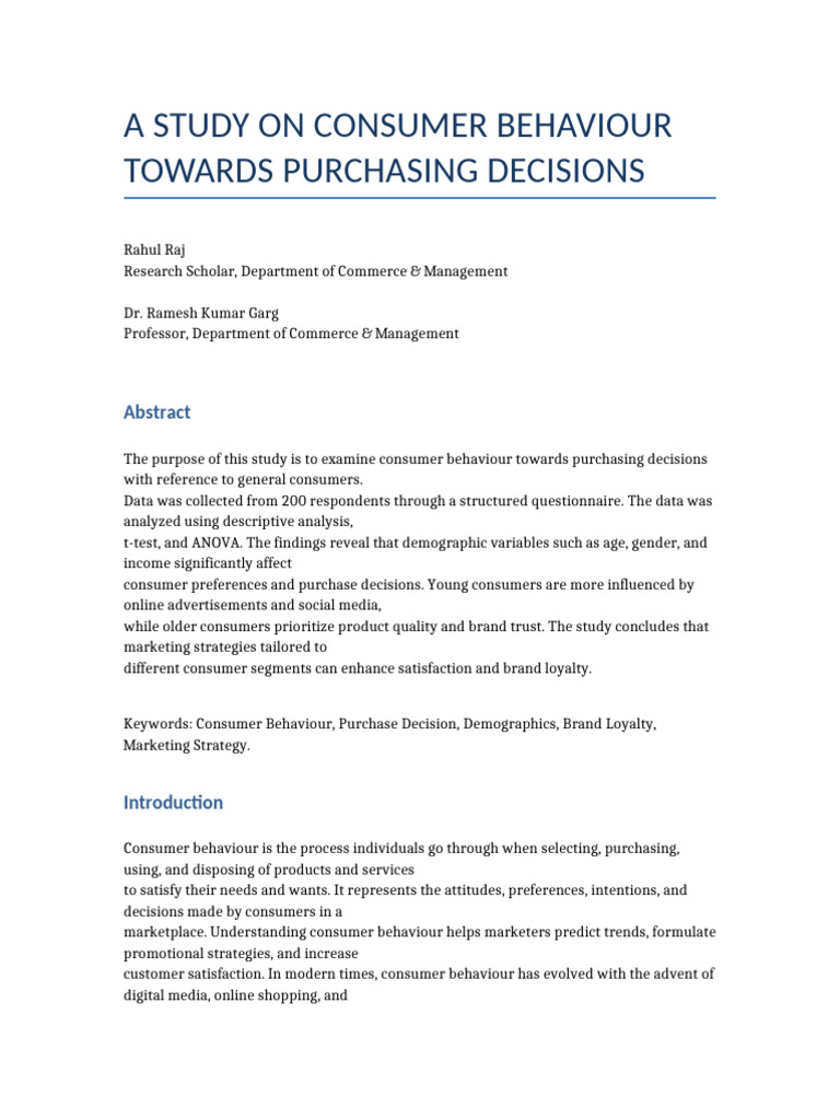 Consumer Behavior in Purchase Decisions | PDF | Consumer Behaviour ...
