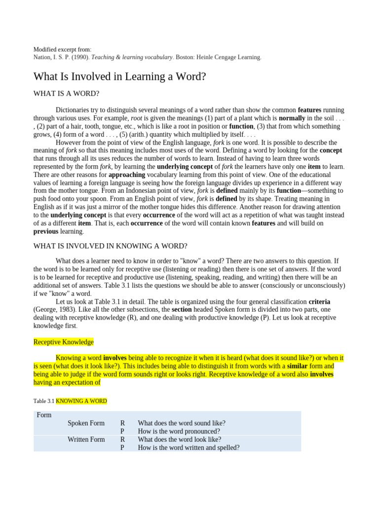 Chapter 3 - What Is Involved in Learning A Word - Nation (1990 ...
