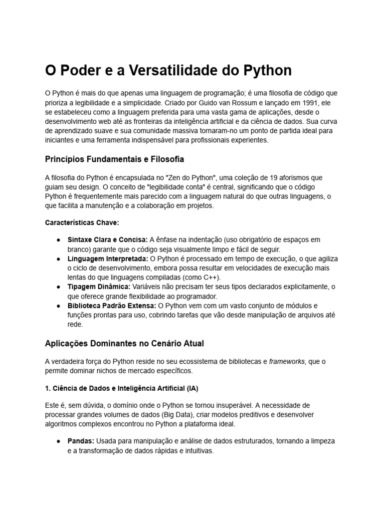 Versatilidade e Poder do Python | PDF | Python (linguagem de ...