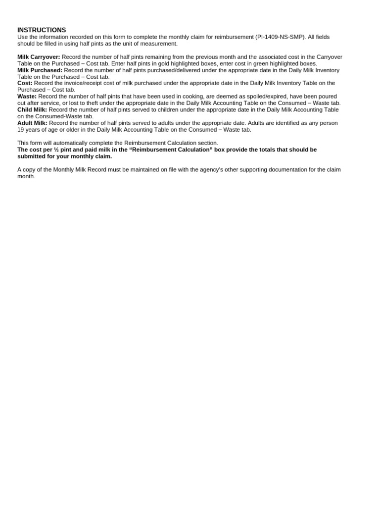 Monthly Milk Reimbursement Guide | PDF | Milk