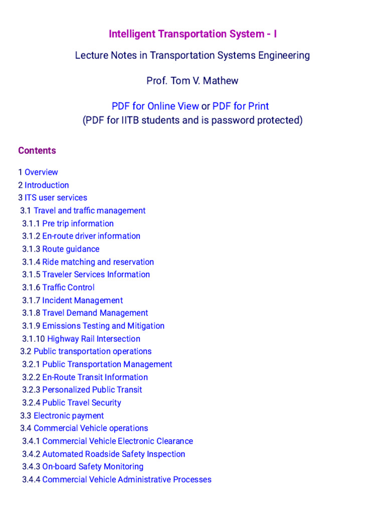 Intelligent Transportation System - I | PDF | Public Transport ...