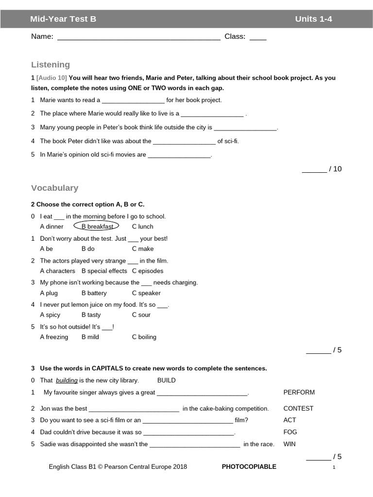 ECB1 Tests Mid-Year Test B New 2018 | PDF