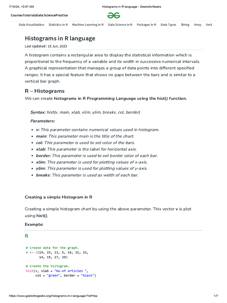 Histograms In R Language Pdf Histogram Chart
