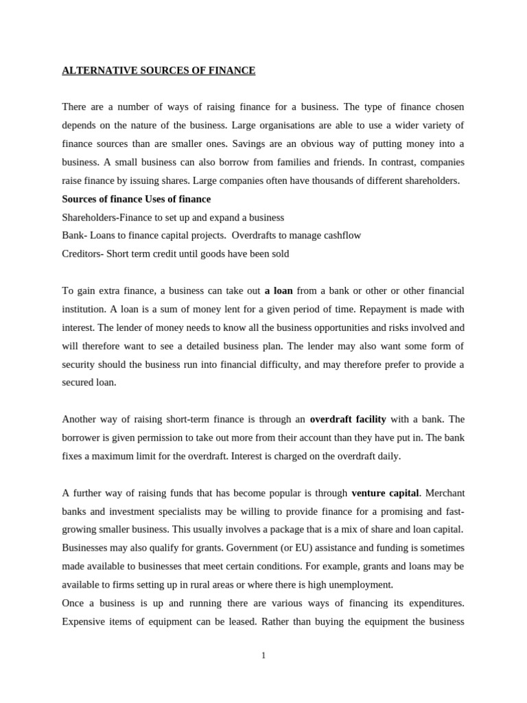 Alternative Finance Sources Explained | PDF | Loans | Mortgages
