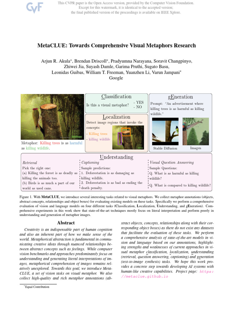 Visual Metaphors: MetaCLUE Framework | PDF | Metaphor | Annotation