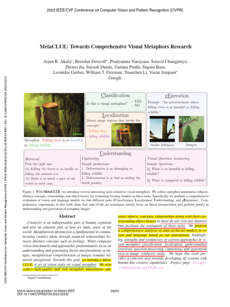 Visual Metaphors: MetaCLUE Framework | PDF | Metaphor | Annotation