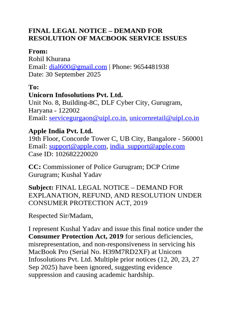 Legal Notice to Be Sent | PDF