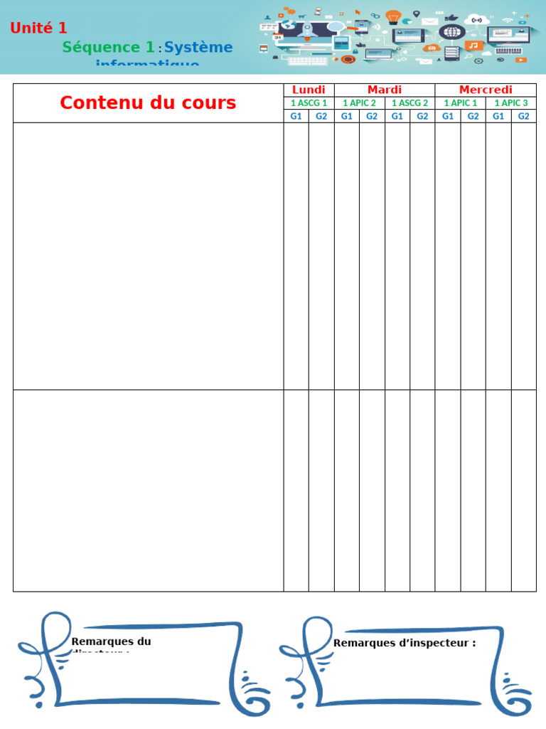 Emploi du temps des cours ASCG et APIC | PDF