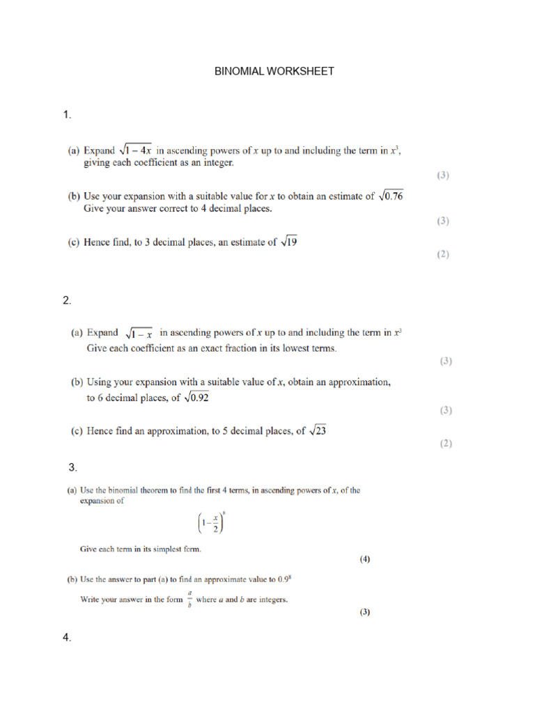 Binomial Worksheet | PDF