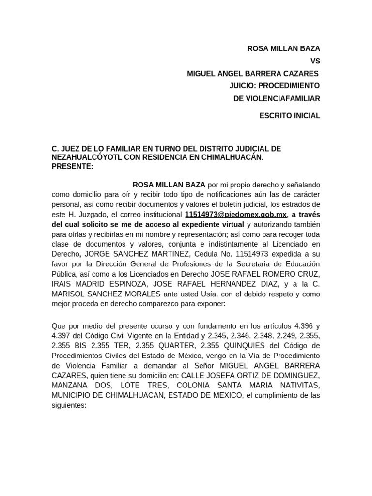 Demanda de Violencia Familiar en Chimalhuacán | PDF | Justicia | Crimen ...